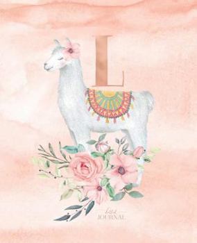 Dotted Journal : Dotted Grid Bullet Notebook Journal Llama Alpaca Rose Gold Monogram Letter l with Pink Flowers (7. 5 X 9. 25) for Women Teens Girls and Kids