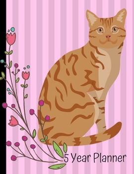 Paperback 5 Year Planner: 2020 - 2024 Monthly Planner Organizer Undated Calendar And ToDo List Tracker Notebook Orange Tabby Cat Pink Cover Book