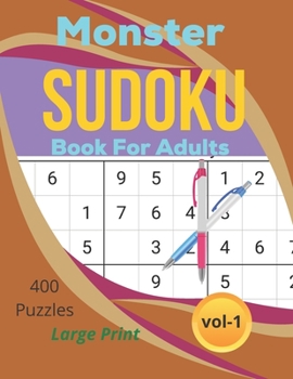 Paperback Monster sudoku puzzles book for adults large print: 400 medium levels challenging sudoku book for beginner vol-1 Book