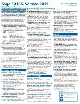 Pamphlet Sage 50 2019 U.S. Edition Quick Reference Training Card - Laminated Tutorial Guide Cheat Sheet (Instructions and Tips) Book