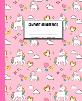 Paperback Composition Notebook: Cute Pink Unicorn Notebook For Girls Book