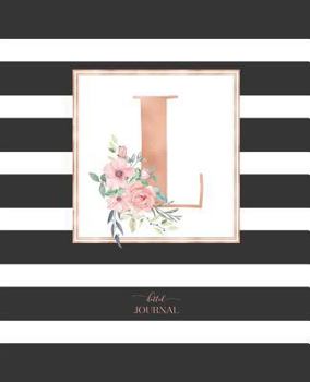 Dotted Journal: Dotted Grid Bullet Notebook Journal Black and White Stripes Rose Gold Monogram Letter L (7.5” x 9.25”) for Women Teens Girls and Kids