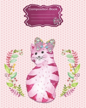 Composition Notebook: Pink Kitty Cat School Wide Ruled Interior Primary Notebook