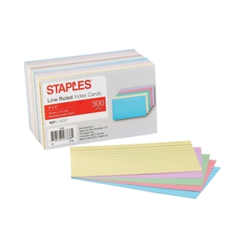 Staples 916389 3-Inch x 5-Inch Line Ruled Assorted Pastel Index Cards 300/Pack (51002)