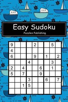 Paperback Easy Sudoku: Sudoku Puzzle Game For Beginers With Blue Hand Drawn Fishing Boat Pattern Background Cover Book