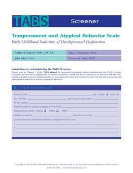 Loose Leaf Temperament and Atypical Behavior Scale (Tabs) Screener: Early Childhood Indicators of Developmental Dysfunction Book