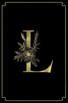 L: Letter L Initial Personalized Monogram Notebook - Gold Flower Ornament Frame on Black College Ruled Notebook, Writing
