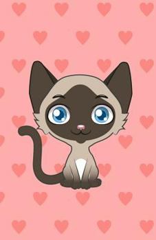 Notebook : Cute Siamese Cat, Pink Hearts Girly Notebook, Small Size - 5 X 8 , A5, Wide Ruled