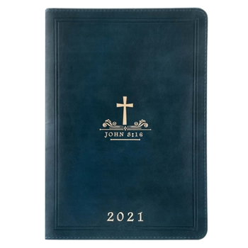 Christian Art Gifts Navy Faux Leather Executive Planner | Gold Cross - John 3:16 Bible Verse | Zippered Personal Organizer Agenda for 2021