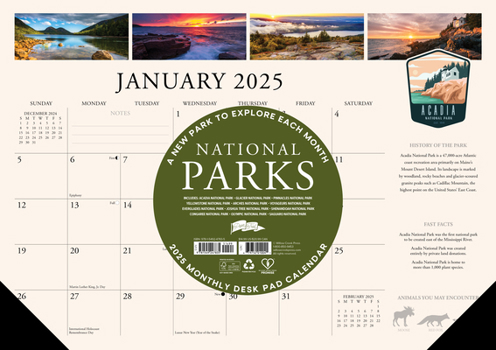 Calendar National Parks 2025 17 X 12 Small Monthly Deskpad Book