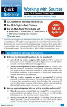 Pamphlet Work with Sources Using MLA with 2009 MLA Update: A Bedford/St. Martin's Quick Reference Book