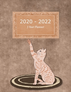 2020 - 2022 3 Year Planner: Cat On A Rug Brown Cover | Agenda With Dot Grid Pages | 12 Months Calendar Weekly Planner