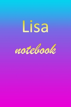 Lisa: Blank Notebook | Wide Ruled Lined Paper Notepad | Writing Pad Practice Journal | Custom Personalized First Name Initial L Blue Purple Gold  | ... Homeschool & University Organizer Daybook