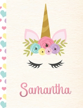 Paperback Samantha: Personalized Unicorn Sketchbook For Girls With Pink Name - 8.5x11 110 Pages. Doodle, Sketch, Create! Book