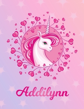 Paperback Addilynn: Unicorn Sheet Music Note Manuscript Notebook Paper - Magical Horse Personalized Letter A Initial Custom First Name Cov Book