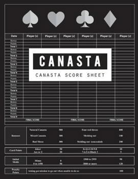 Paperback Canasta Score Sheet: Canasta Game Record Keeper Book Card, Sheet has space to record, Score pad contains 100 sheets, Size 8.5 x 11 Inch Book