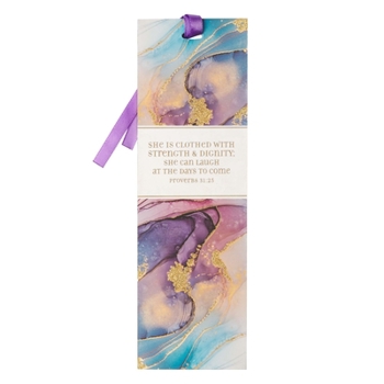 Misc. Purple Marble Swirl Women's Bookmark: Strength & Dignity Proverbs 31:25 W/Ribbon Book