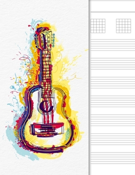 Guitar Tab Notebook: 6 String Chord and Tablature Staff Music Paper, Watercolor Guitar Cover