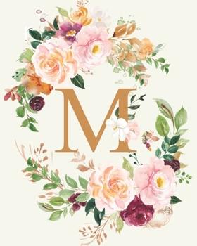 M: Initial Monogrammed Daily Planner; Undated Organizer for 12 months; Any year calendar with dot grid pages; Watercolor peonies flowers cover; Starts ... to Sunday; Schedule and Appointment tracker