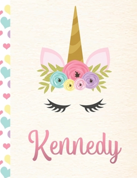 Paperback Kennedy: Personalized Unicorn Primary Handwriting Notebook For Girls With Pink Name - Dotted Midline Handwriting Practice Paper Book