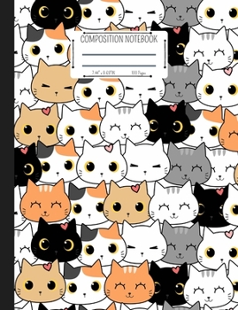 Paperback Composition Notebook: Cute Kawaii Kitty Cat Notebook for Kids, 100 Lined Pages for Writing Doodling and Sketching Book