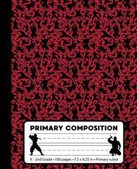 Paperback Primary Composition: Ninja Red Marble Primary Composition Notebook for boys or girls K-2. Martial Arts Karate Primary Ruled handwriting pap Book