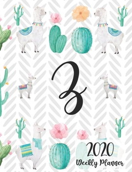 2020 Weekly Planner Monogram Letter Z: Personalized 8.5x11 Weekly Planner for Llama Lovers