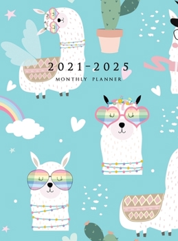 2021-2025 Monthly Planner Hardcover: Large Five Year Planner (Llama and Cactus)