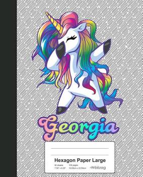Paperback Hexagon Paper Large: GEORGIA Unicorn Rainbow Notebook Book