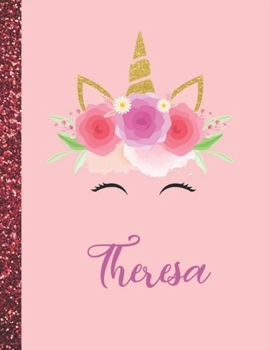Theresa: Theresa Marble Size Unicorn SketchBook Personalized White Paper for Girls and Kids to Drawing and Sketching Doodle Taking Note Size 8.5 x 11