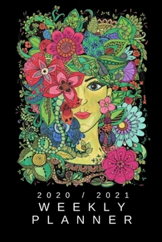 Paperback 2020 / 2021 Weekly Planner For Two Years - Pretty Abstract Art Female Portrait with Flowers Cover - Appointment Book Gift - Two-Year Planning: Month C Book