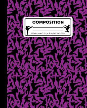Composition: College Ruled Writing Notebook, Purple Karate Martial Arts Pattern Marbled Blank Lined Book