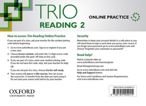 Misc. Trio Reading 2 Student Online Practice Access Code Card Book