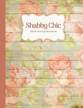 Paperback Shabby Chic Peach Peony Rose Floral on Wood Grain Blank Journal Notebook Book