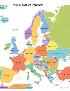 Paperback Map of Europe Notebook: Wide Ruled Notebook, 110 Pages, Full-Sized (8.5 X 11) Glossy Cover, Design on Front and Back Book