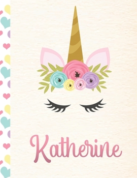 Paperback Katherine: Personalized Unicorn Primary Handwriting Notebook For Girls With Pink Name - Dotted Midline Handwriting Practice Paper Book