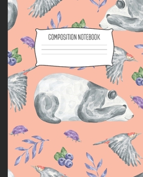 Composition Notebook: Wide Ruled Notebook Watercolor Panda Bird Naptime Lined School Journal | 100 Pages | 7.5" x 9.25" | Children Kids Girls Teens Women | Perfect For School