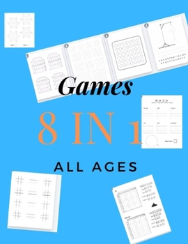 Games 8 in 1 All ages: Printed on high-quality paper , Hangman , Captain's Mistress , Dots & Boxes , Tec tac toe , Tec tac toe 3D , Warships ,Mash , Hexagon Game