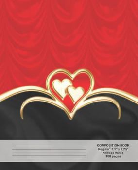 Paperback Composition Book: Red and Black with Gold Hearts Book