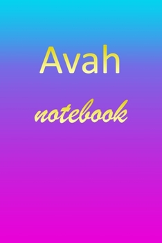 Avah: Blank Notebook | Wide Ruled Lined Paper Notepad | Writing Pad Practice Journal | Custom Personalized First Name Initial A Blue Purple Gold  | ... Homeschool & University Organizer Daybook