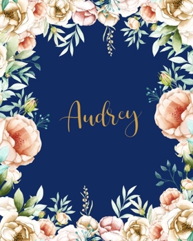 Paperback Audrey Dotted Journal: Personalized Notebook Creative Journaling Custom Name Dotted Bujo Notes Writing Journal Pretty Blue Watercolor Flowers Book