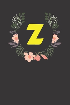 Letter Z Monogram Notebook: Floral Black Matte Cover Journal