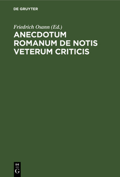 Hardcover Anecdotum Romanum de Notis Veterum Criticis: Inprimis Aristarchi Homericis Et Iliade Heliconia [Latin] Book