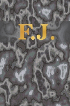 F.J.: 6" x 9" Executive Style Notebook with 100 Blank CREAM COLORED Lined Interior Pages. Gold Monogrammed Two Initials on Black Marble Matte Printed Cover.