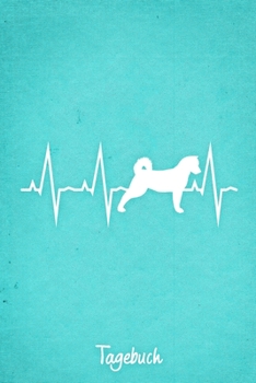 Tagebuch: Türkises liniertes American Akita Hunde Journal Herzschlag ca DIN A5 weiß liniert 110 Seiten (German Edition)