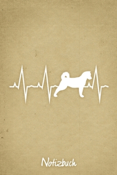 Notizbuch: Beiges kariertes American Akita Herzschlag Hunde Notizheft ca DIN A5 weiß kariert 110 Seiten (German Edition)