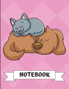 Notebook: Cat and Dog Sleeping Cartoon on a Pink Diamond Background. Book is Filled with Lined Journal Paper for Notes and Creating Writing.