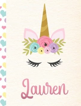 Paperback Lauren: Personalized Unicorn Primary Handwriting Notebook For Girls With Pink Name - Dotted Midline Handwriting Practice Paper Book