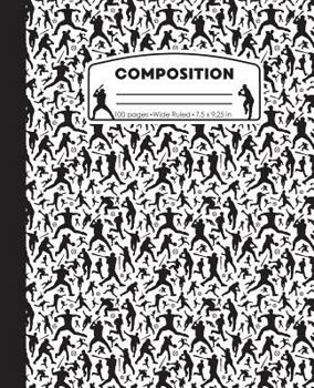 Composition: Baseball White and Black Marble Composition Notebook. Ball Player Wide Ruled Book 7.5 x 9.25 in, 100 pages, journal for girls boys, kids, elementary school students and teachers