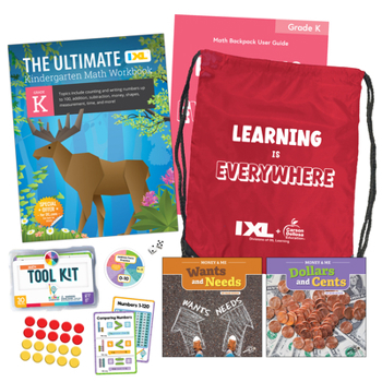 The IXL Ultimate Kindergarten Math Backpack, Includes Workbook, Money and Me Readers, Hands-On Math Tool Kit, and Parental Support Guide